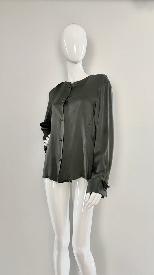 Margiela grey/green raw edge silk blouse