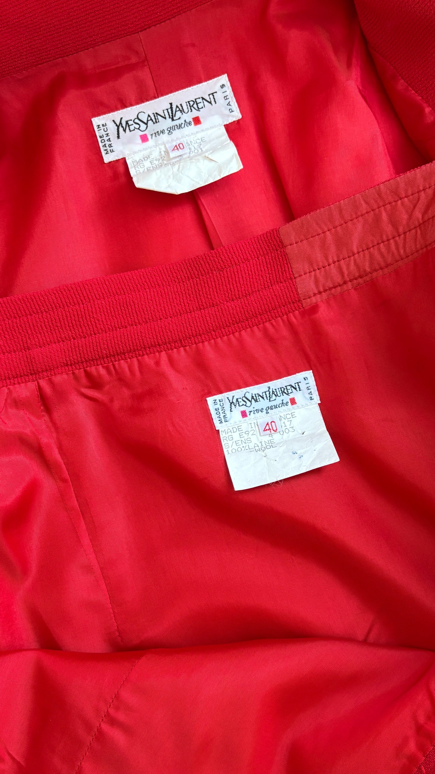 Yves Saint Laurent red two piece suit