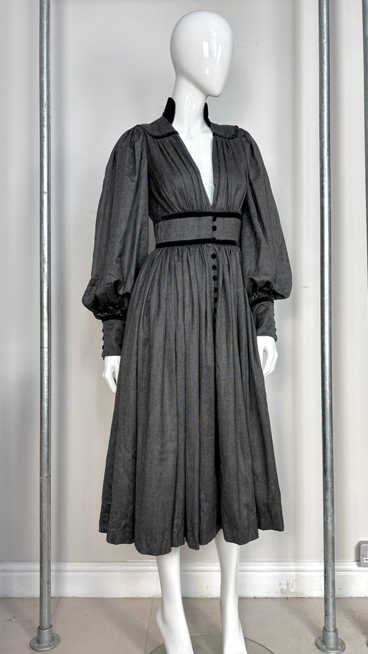 Scherrer Couture grey velvet trim dress dress