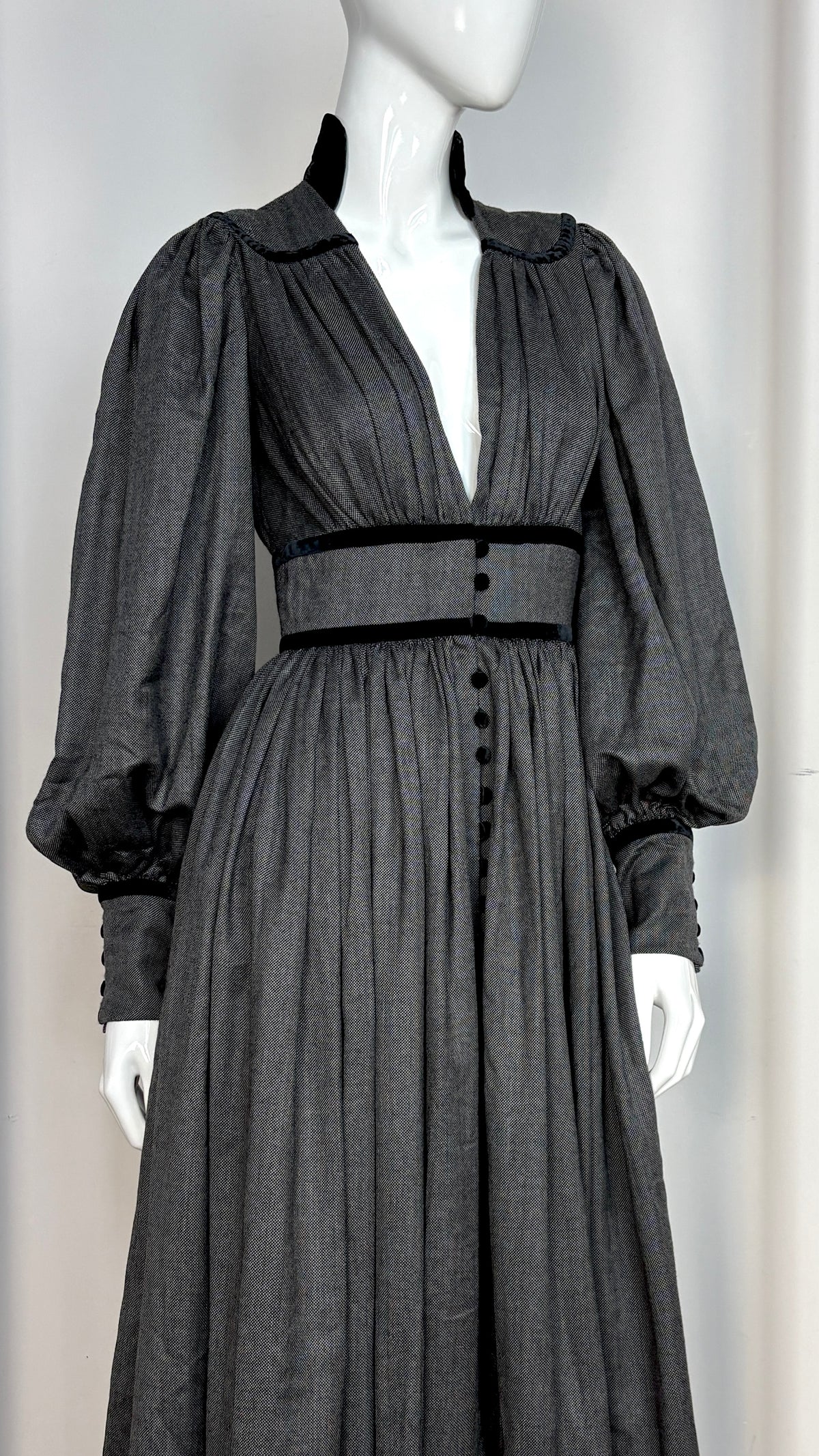 Scherrer Couture grey velvet trim dress dress