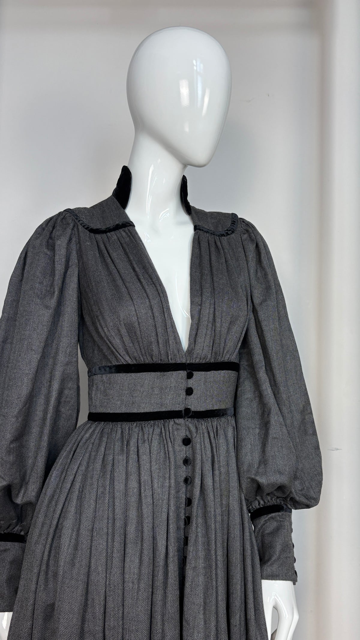 Scherrer Couture grey velvet trim dress dress