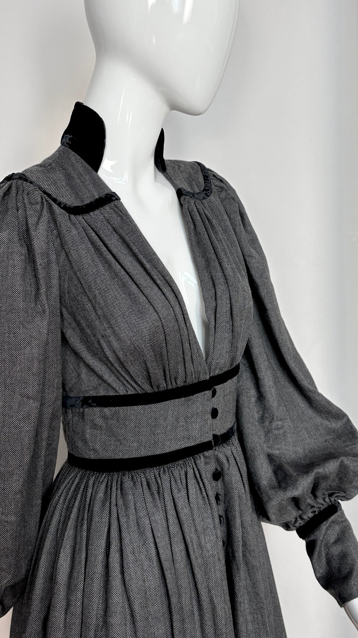 Scherrer Couture grey velvet trim dress dress
