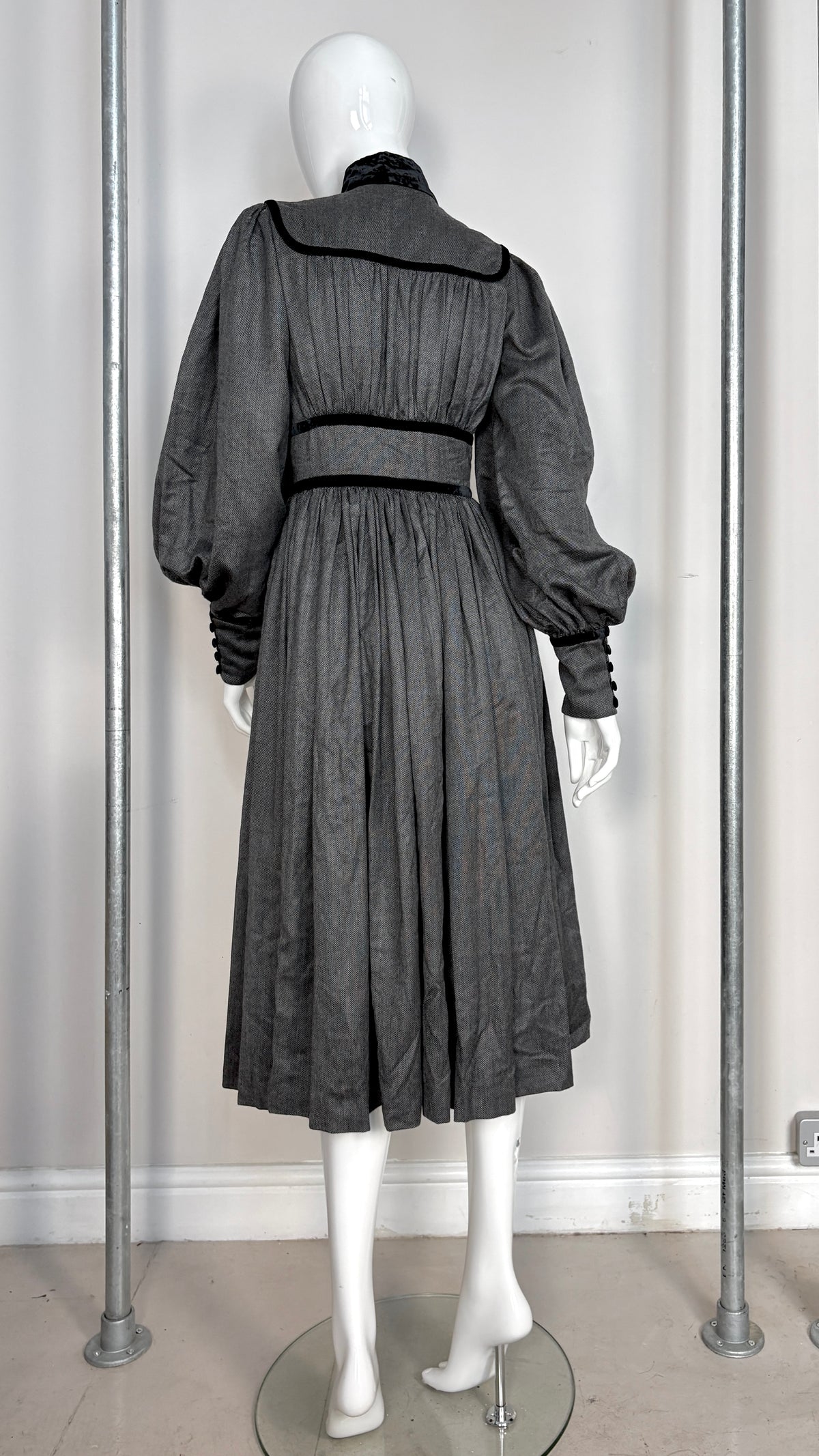 Scherrer Couture grey velvet trim dress dress
