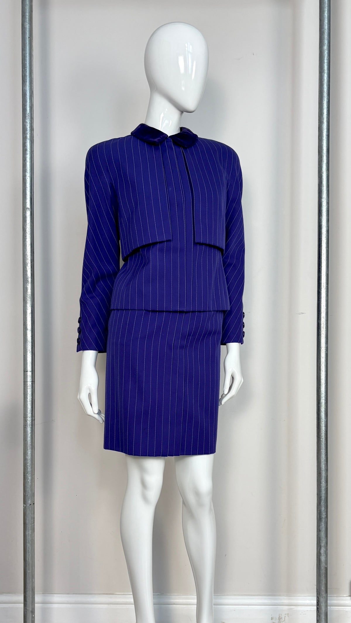 Valentio couture purple pinstripe layered suit