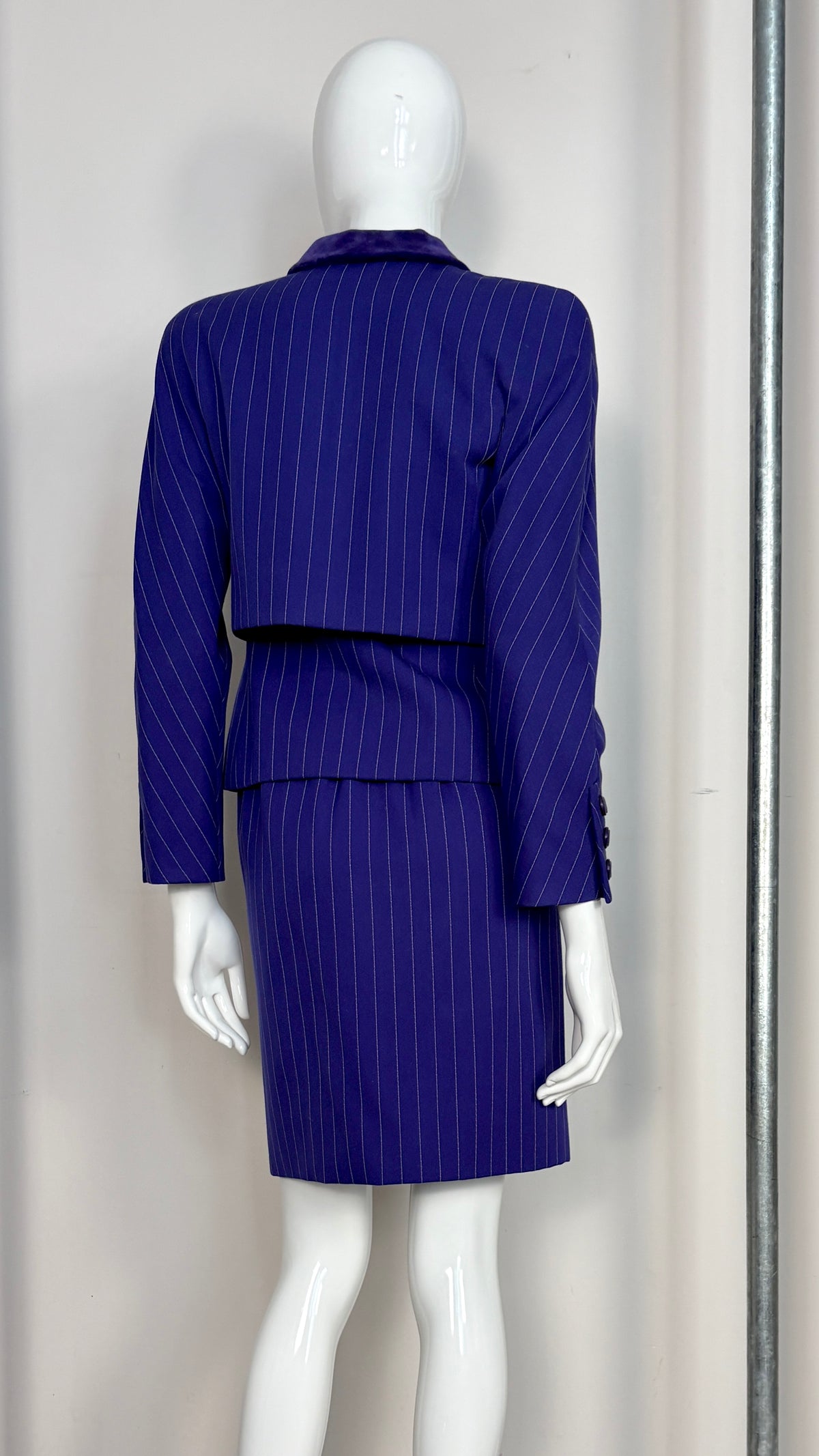 Valentio couture purple pinstripe layered suit