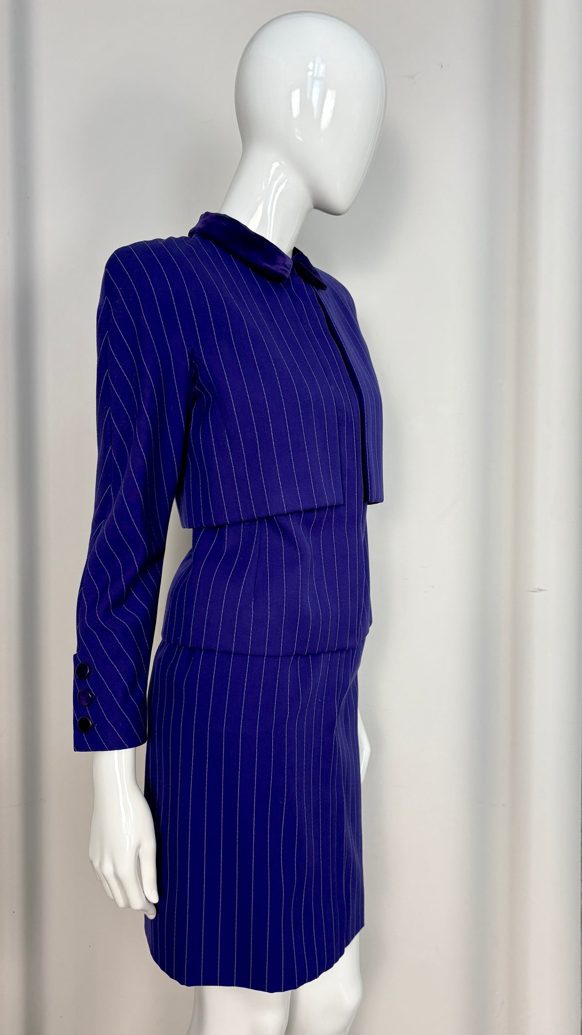 Valentio couture purple pinstripe layered suit