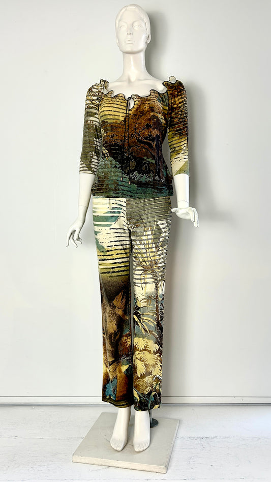 Roberto Cavalli earth tone abstract print ensemble