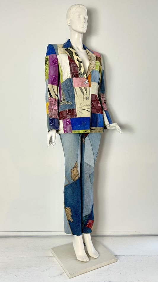 Roberto Cavalli patchwork leather and denim ensemble