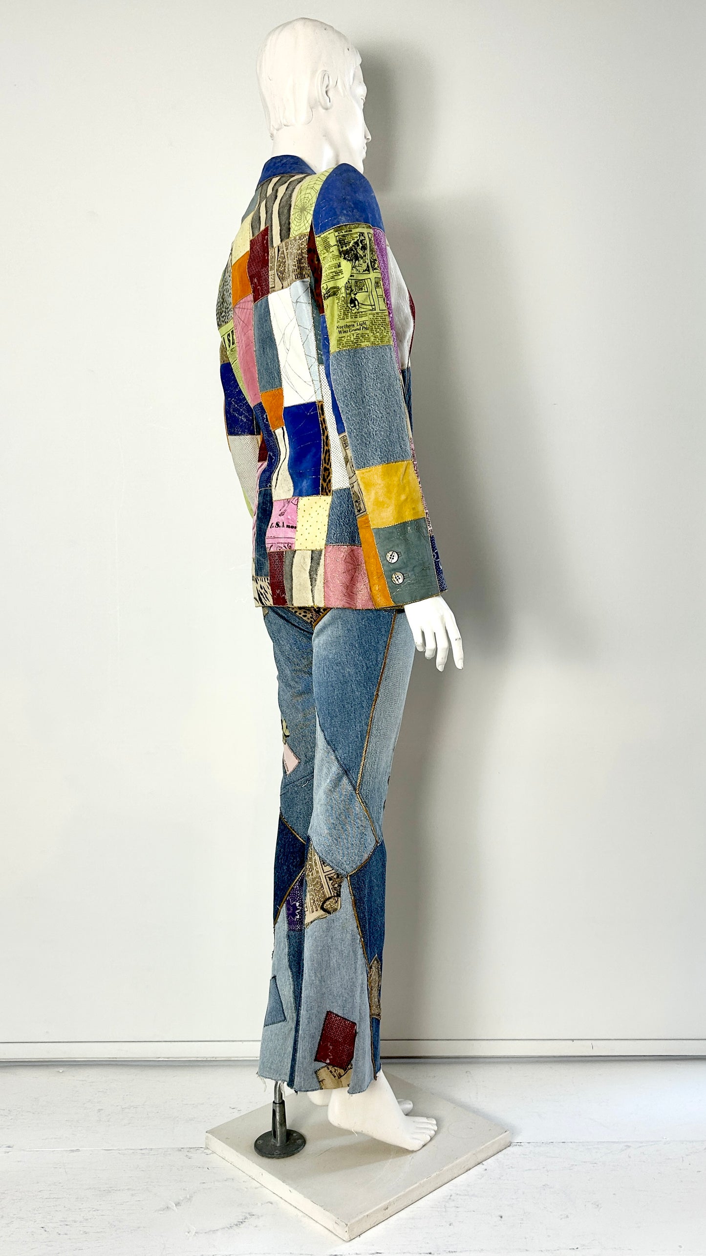 Roberto Cavalli patchwork leather and denim ensemble
