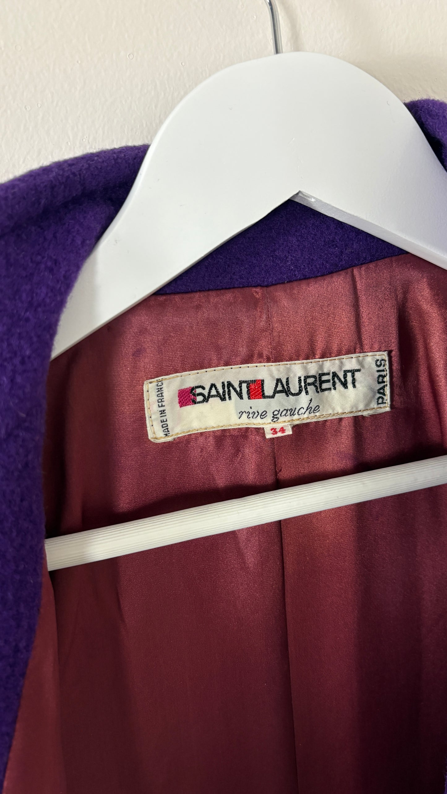 Yves Saint Laurent aubergine wool coat
