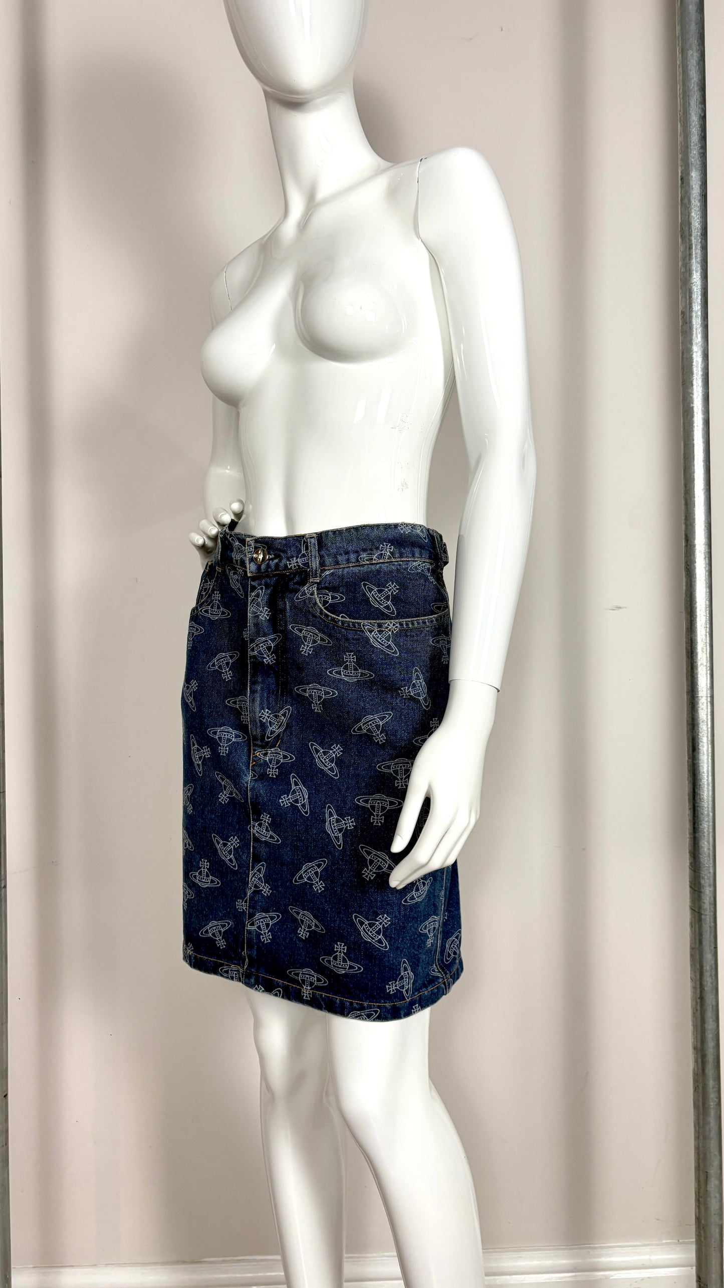 Vivienne Westwood S/S 1985 denim orb skirt