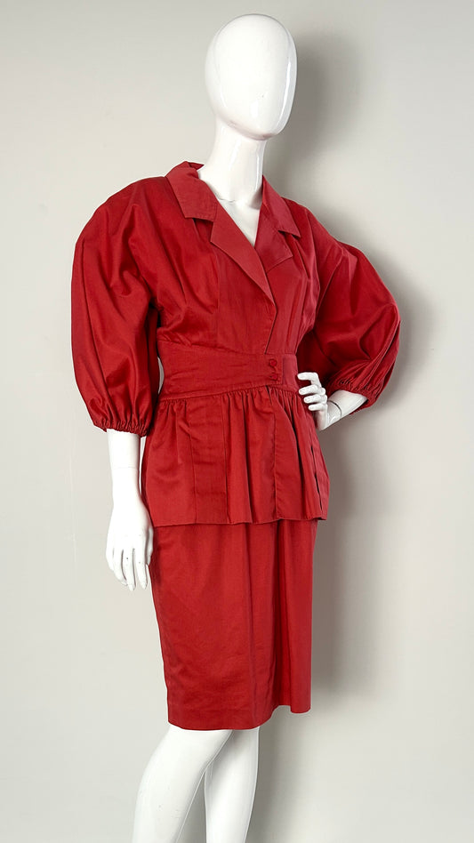 Karl Lagerfeld red suit/dress with exaggerated sleeve