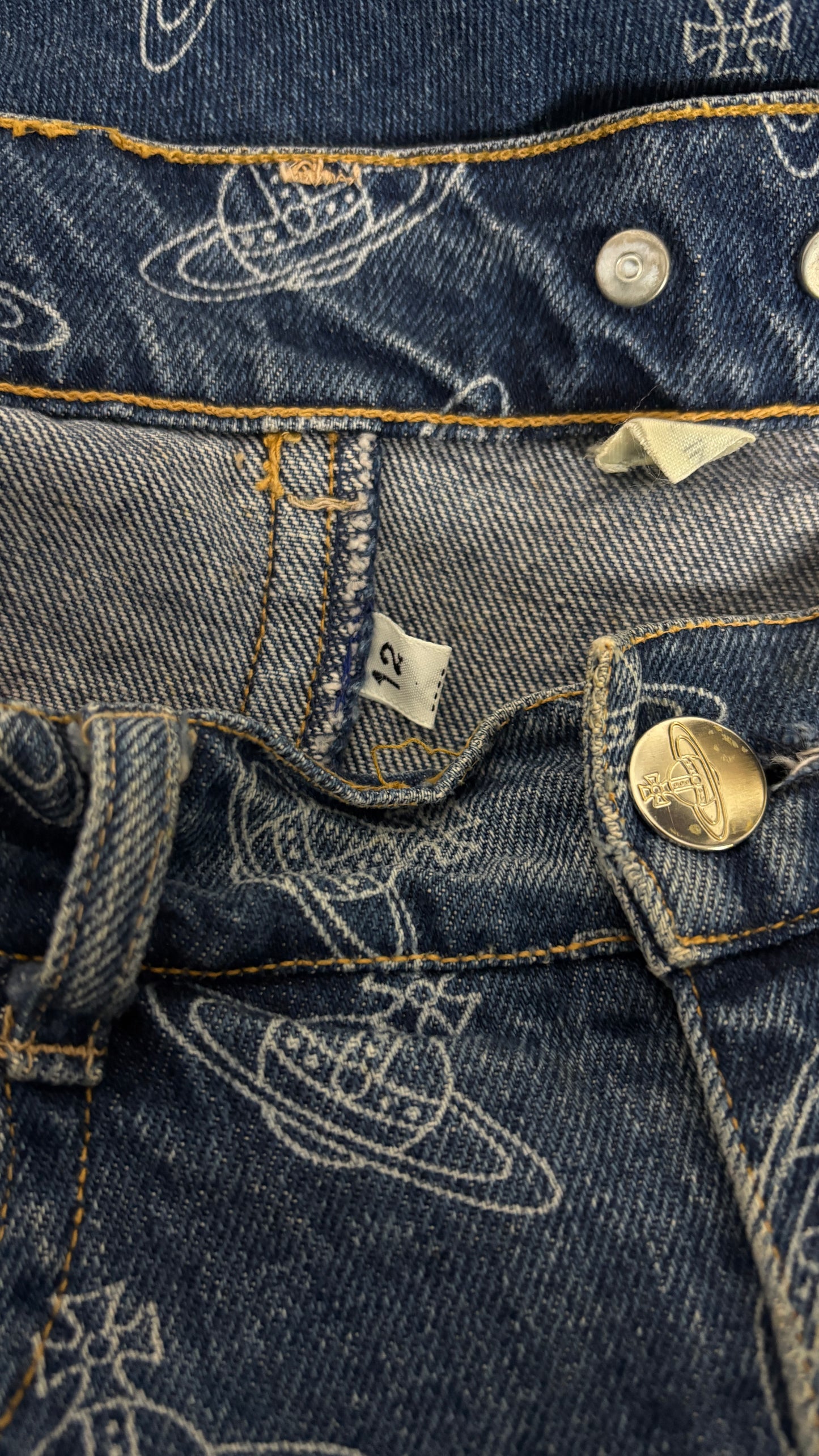 Vivienne Westwood S/S 1985 denim orb skirt