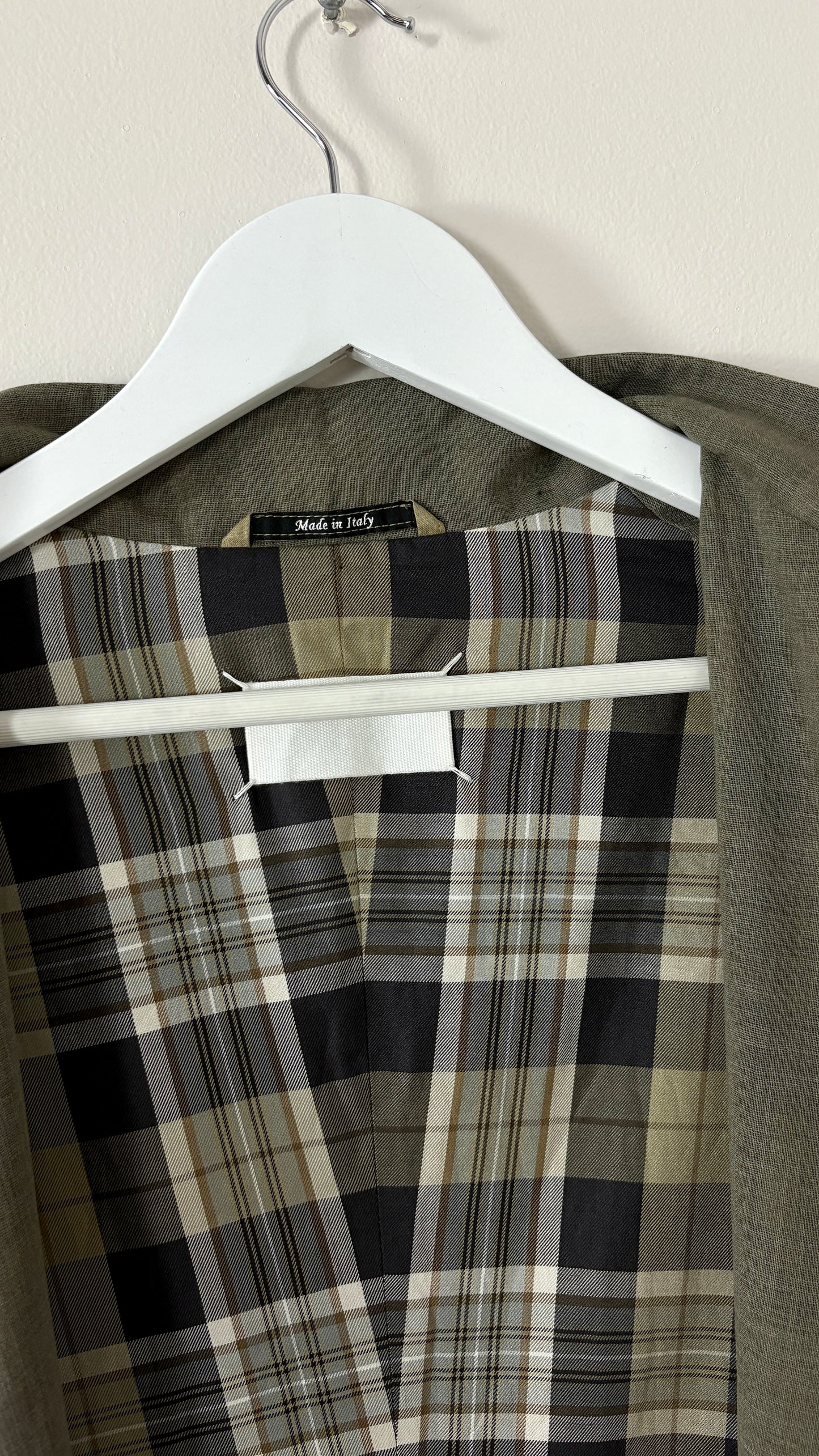 Margiela translucent plaid frock coat.