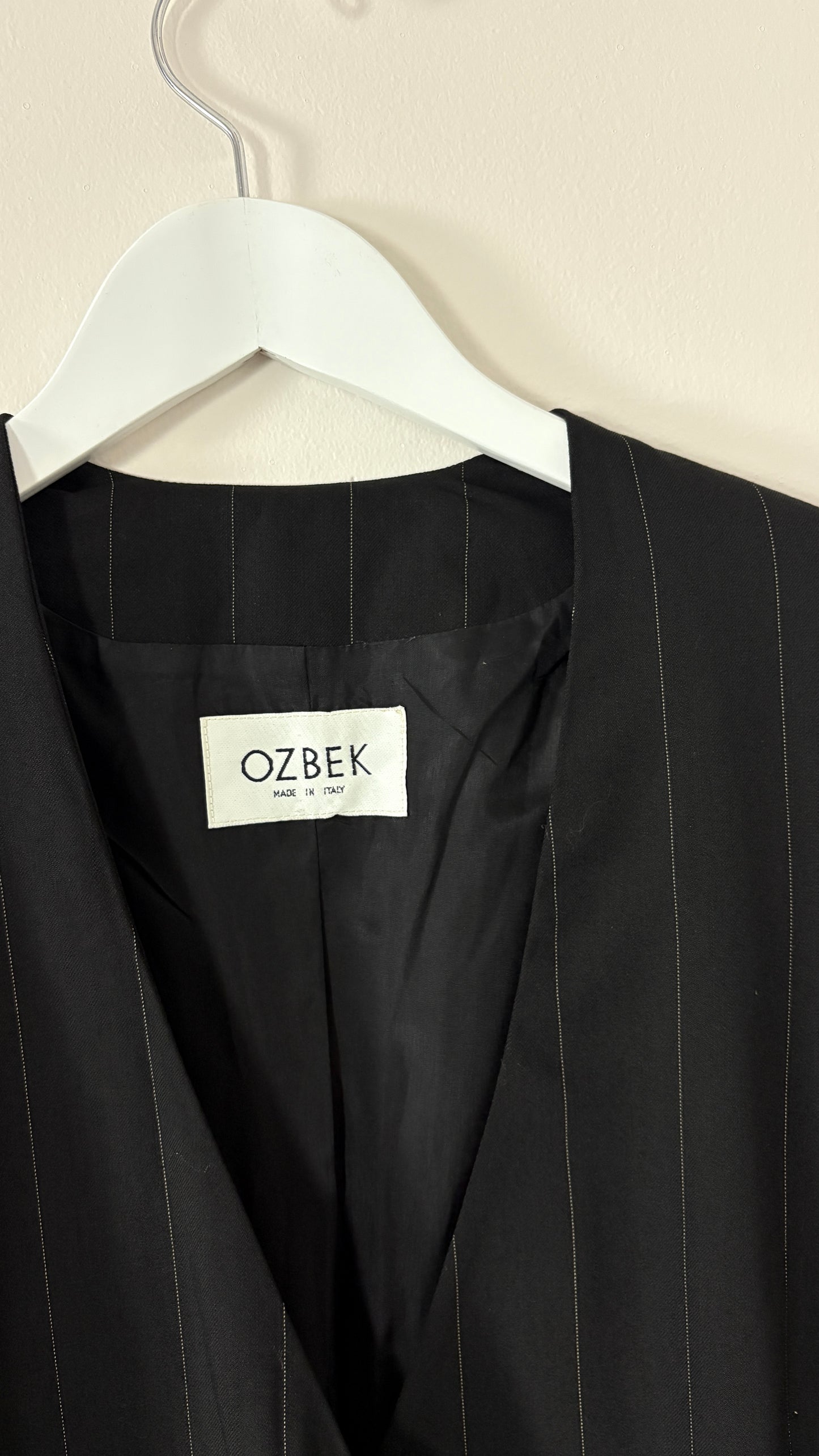 Ozbek pinstripe jacket with fringe shoulder