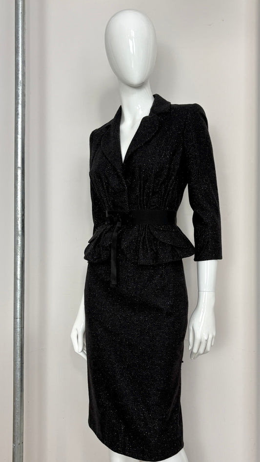 John Galliano white flecked suit with bow details