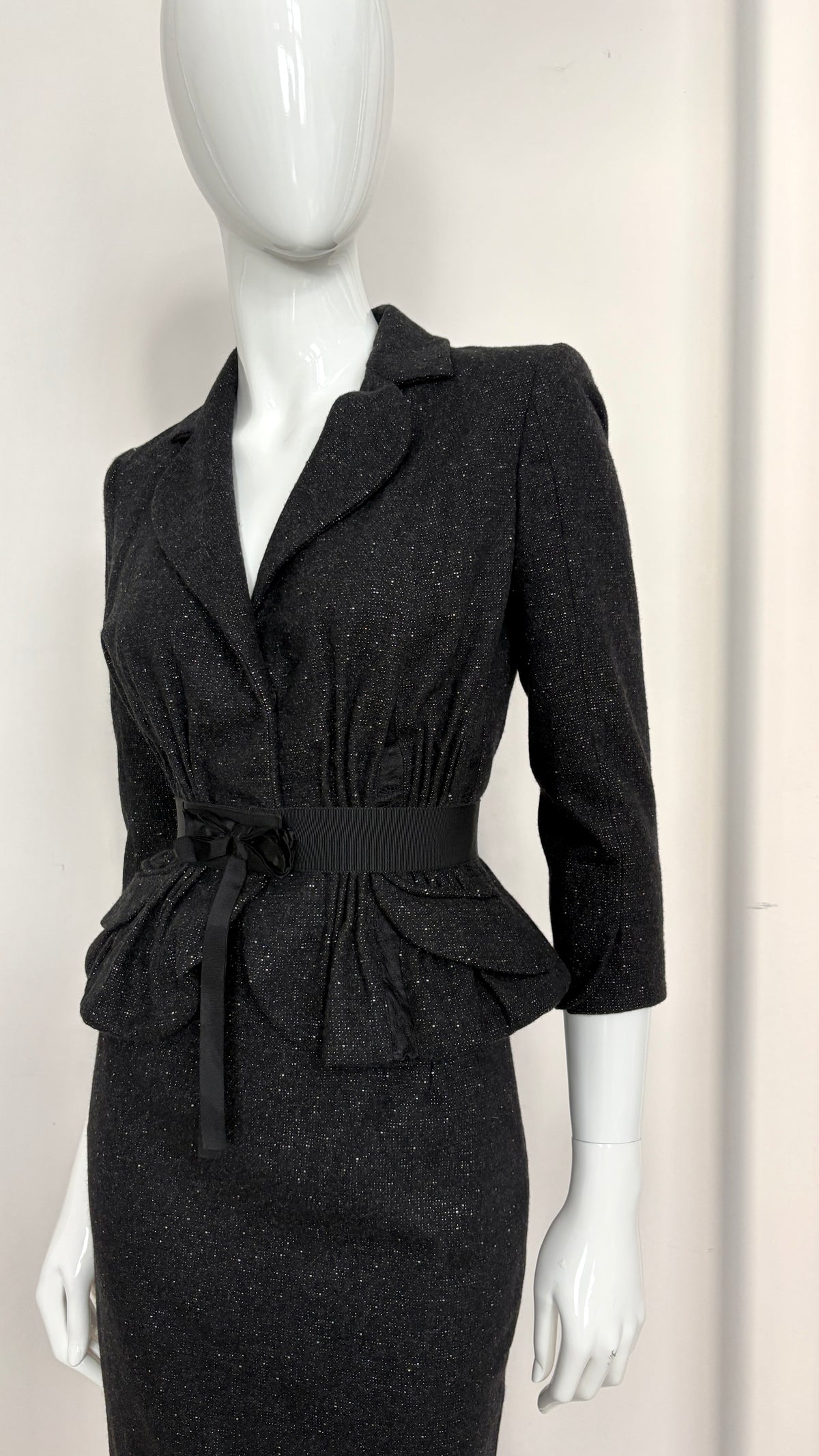 John Galliano white flecked suit with bow details