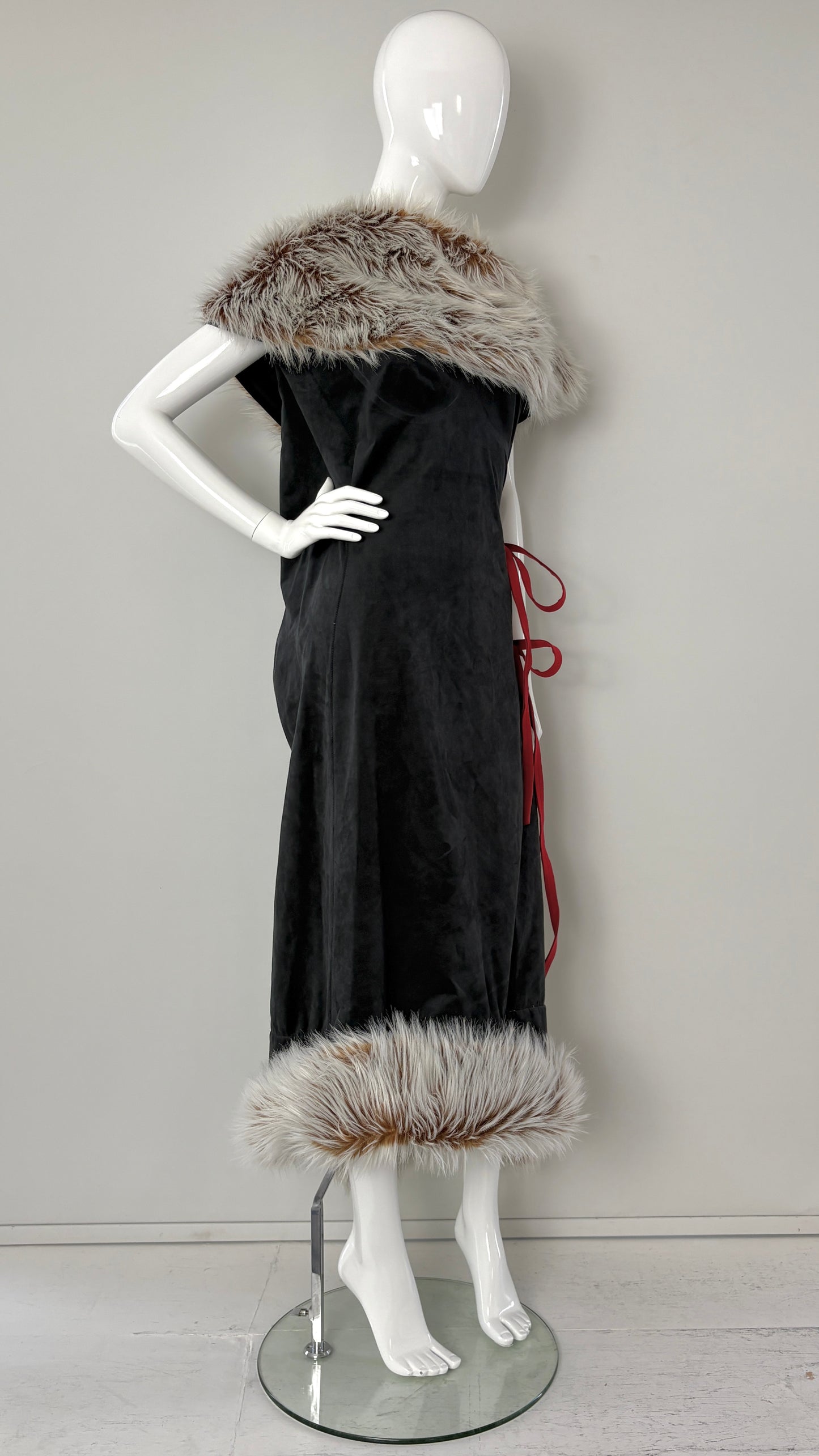 Issey Miyake by Naoki Takizawa A/W 2001 black suedette and faux fur wrap dress