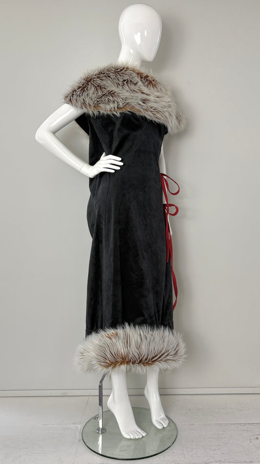 Issey Miyake by Naoki Takizawa A/W 2001 black suedette and faux fur wrap dress