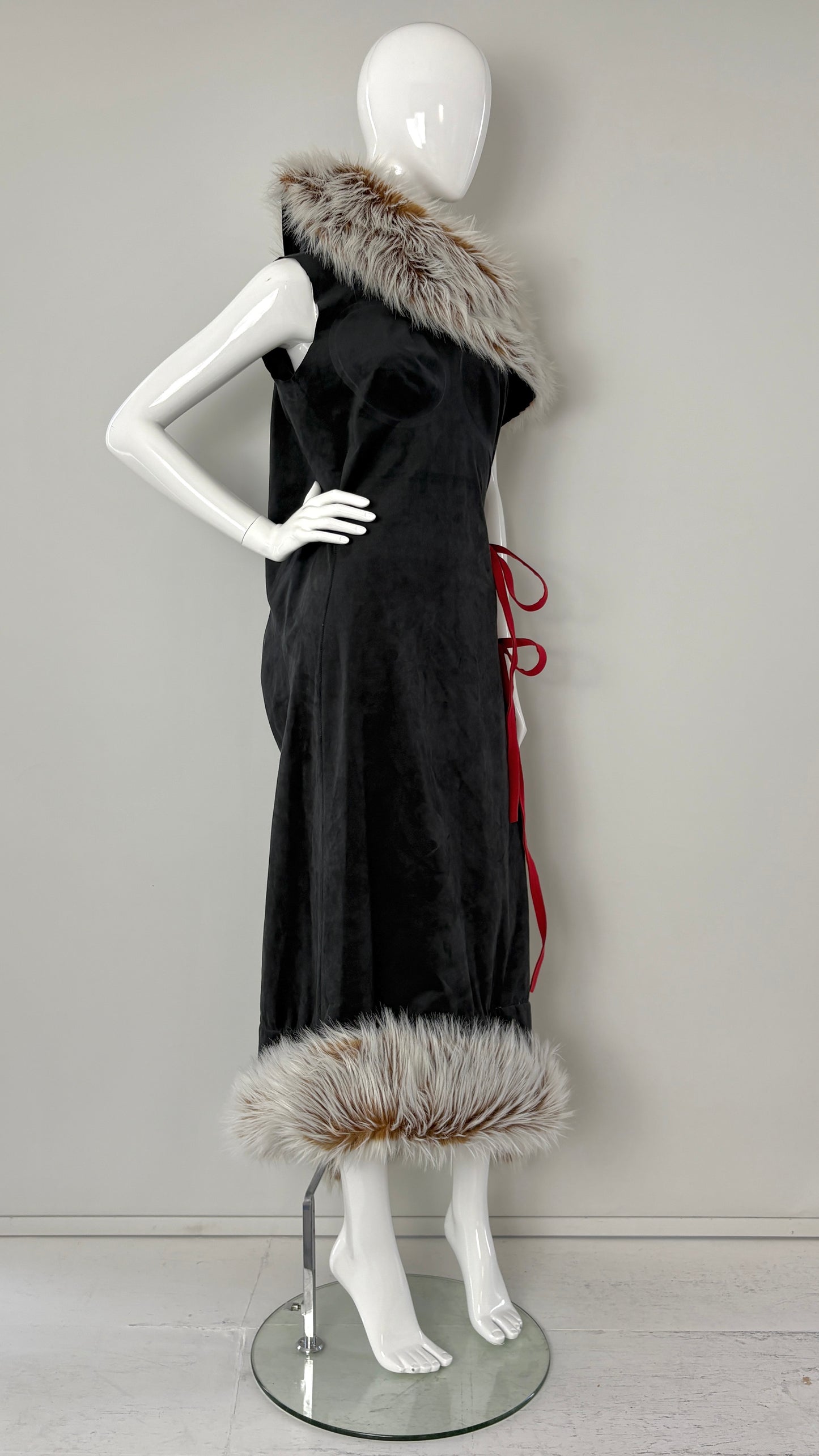 Issey Miyake by Naoki Takizawa A/W 2001 black suedette and faux fur wrap dress