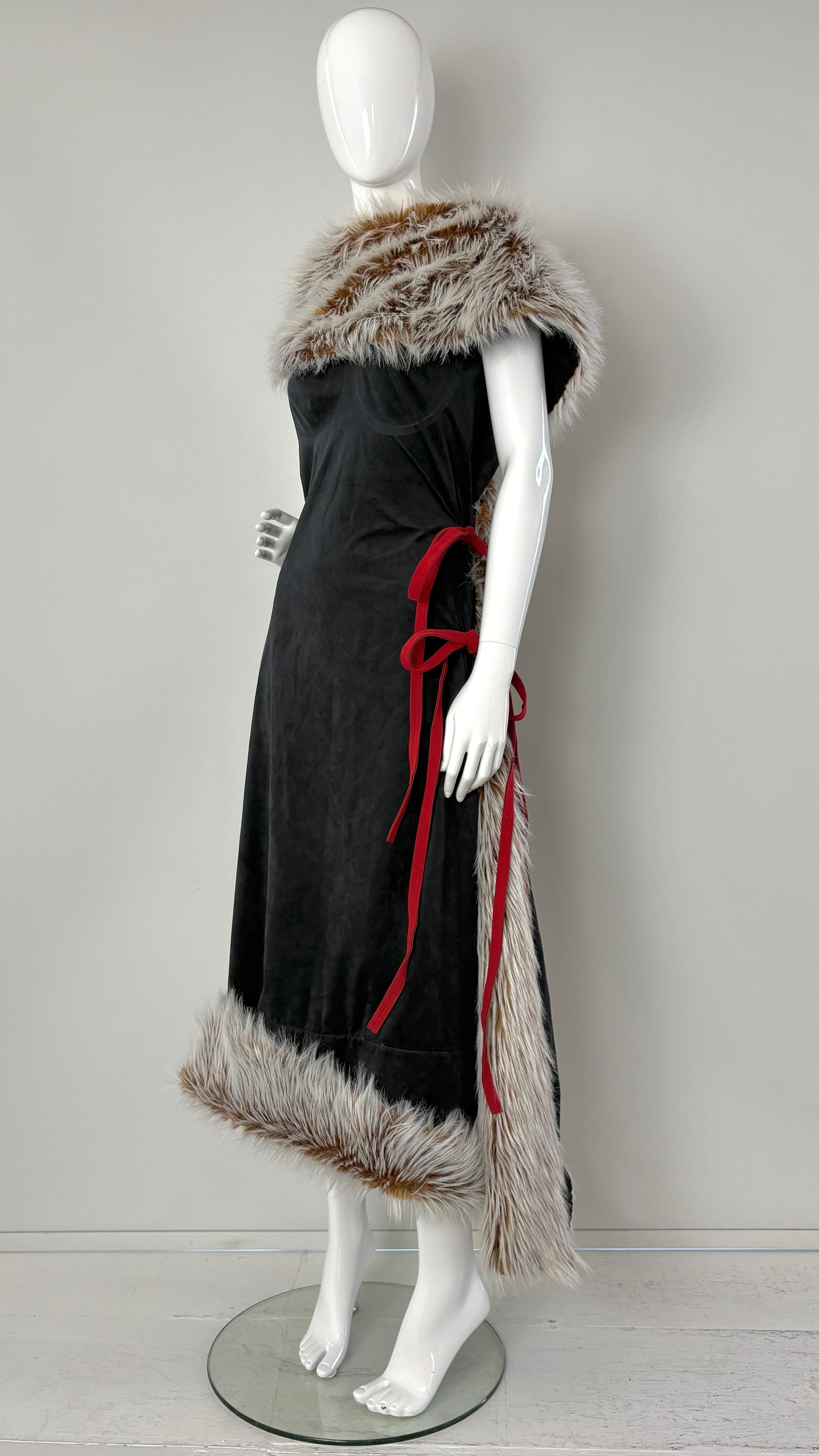 Issey Miyake by Naoki Takizawa A/W 2001 black suedette and faux fur wrap dress