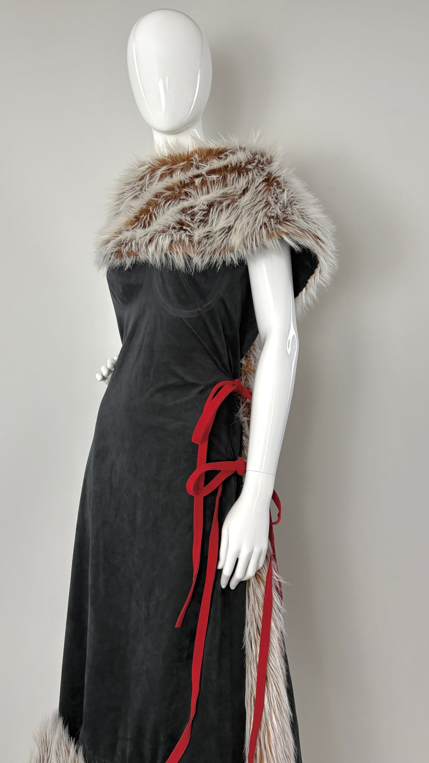 Issey Miyake by Naoki Takizawa A/W 2001 black suedette and faux fur wrap dress