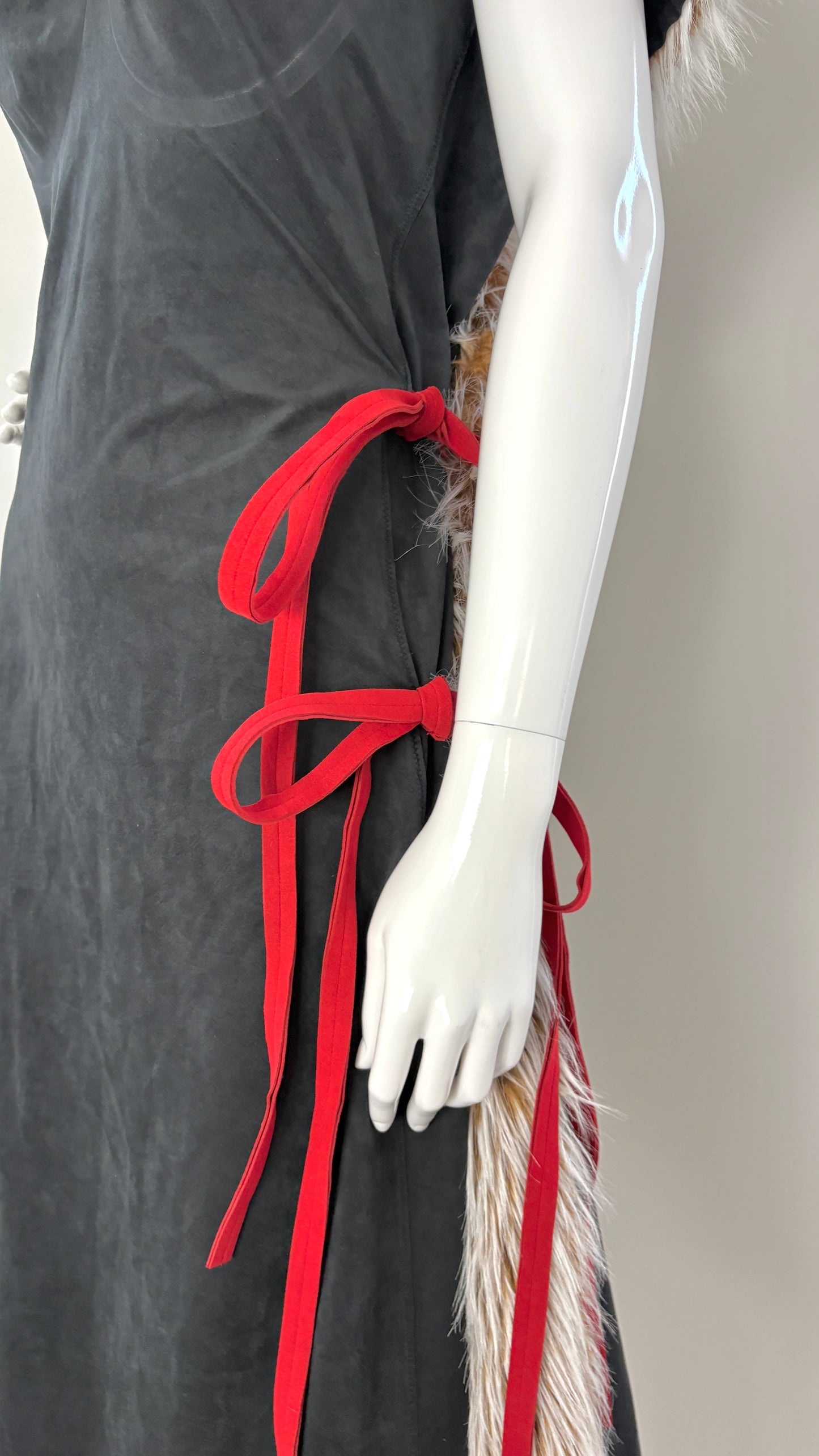 Issey Miyake by Naoki Takizawa A/W 2001 black suedette and faux fur wrap dress