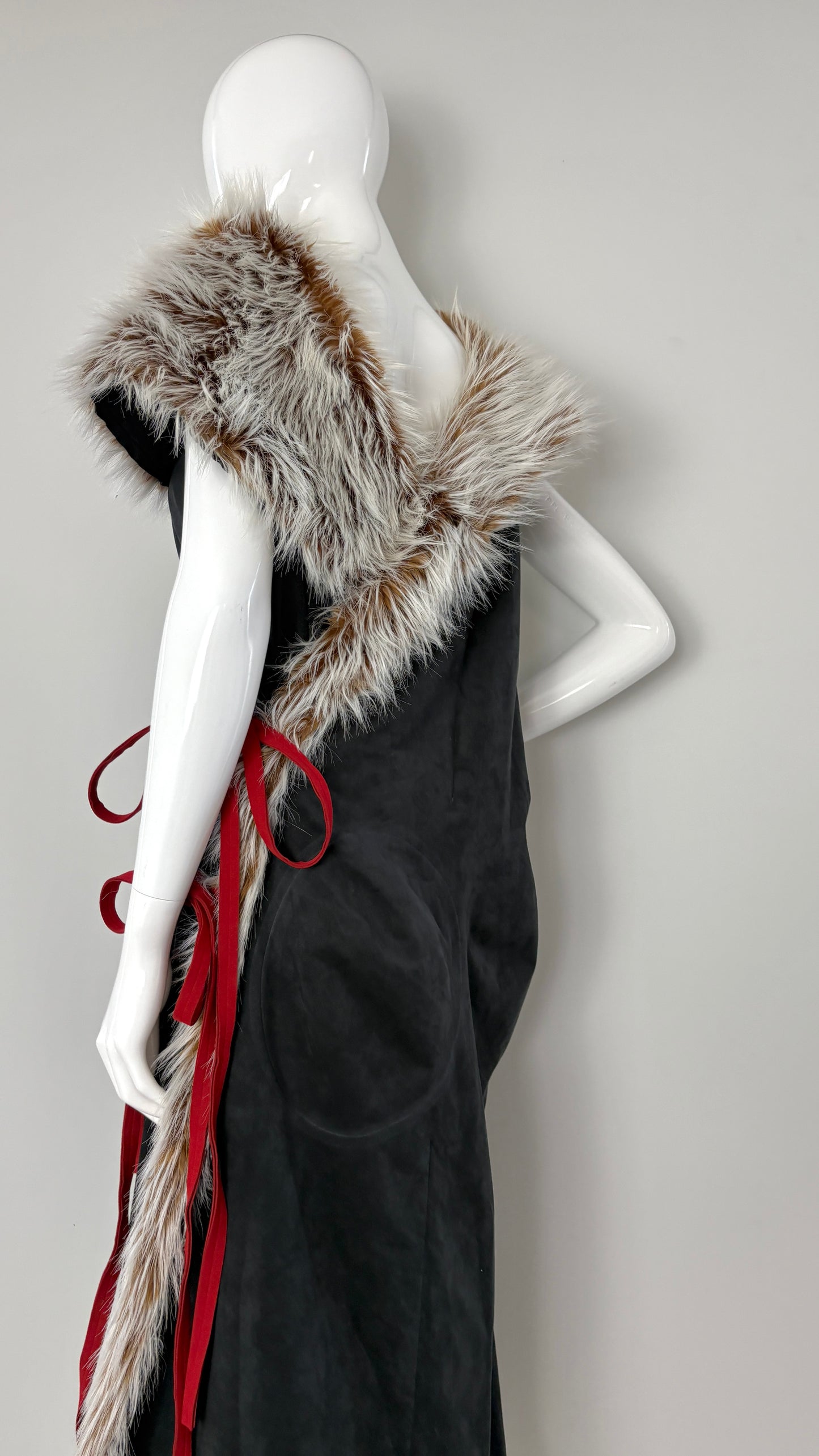 Issey Miyake by Naoki Takizawa A/W 2001 black suedette and faux fur wrap dress