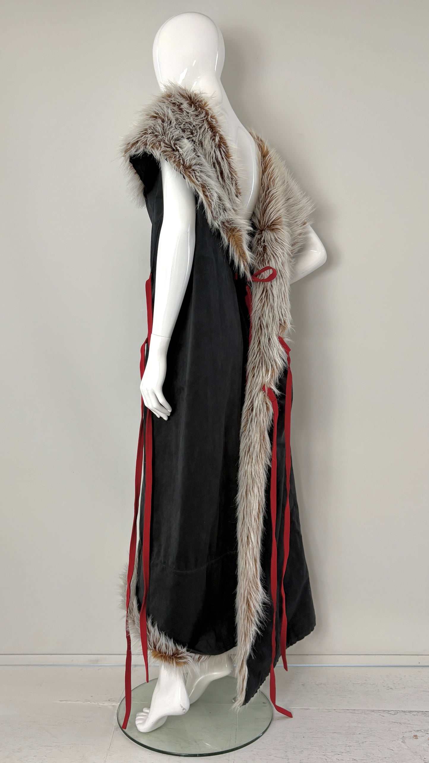 Issey Miyake by Naoki Takizawa A/W 2001 black suedette and faux fur wrap dress