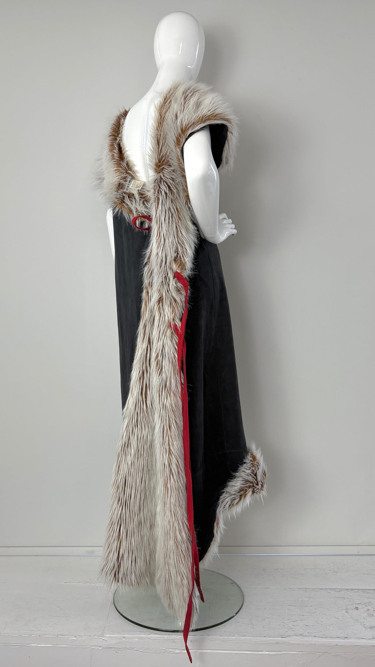 Issey Miyake by Naoki Takizawa A/W 2001 black suedette and faux fur wrap dress