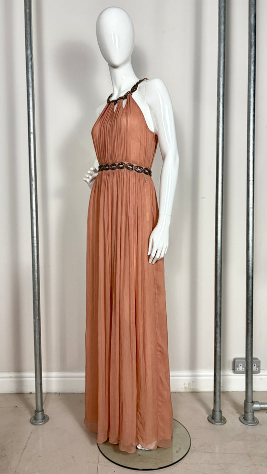 John Galliano grecian style powder pink chiffon evening dress