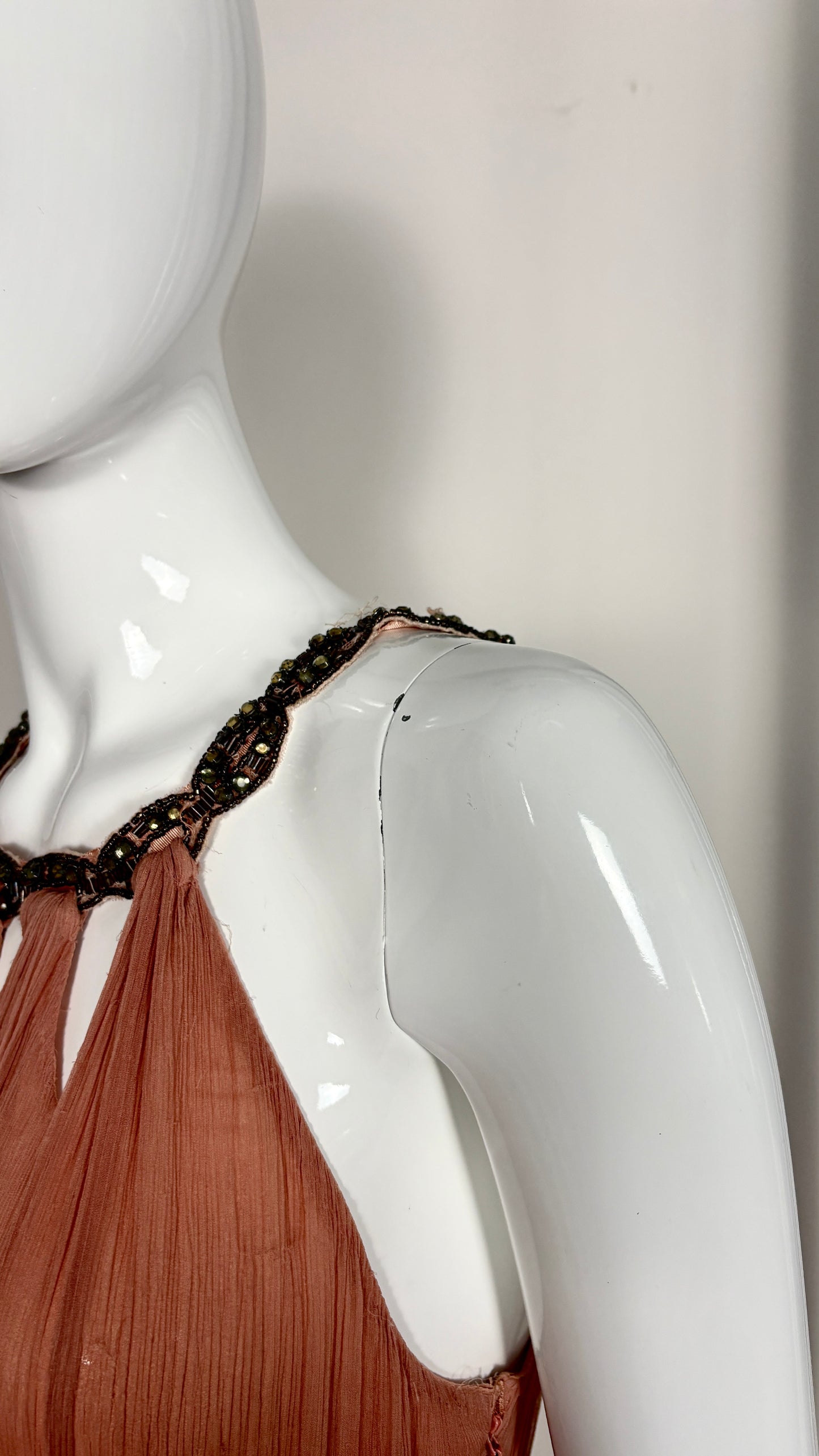 John Galliano grecian style powder pink chiffon evening dress