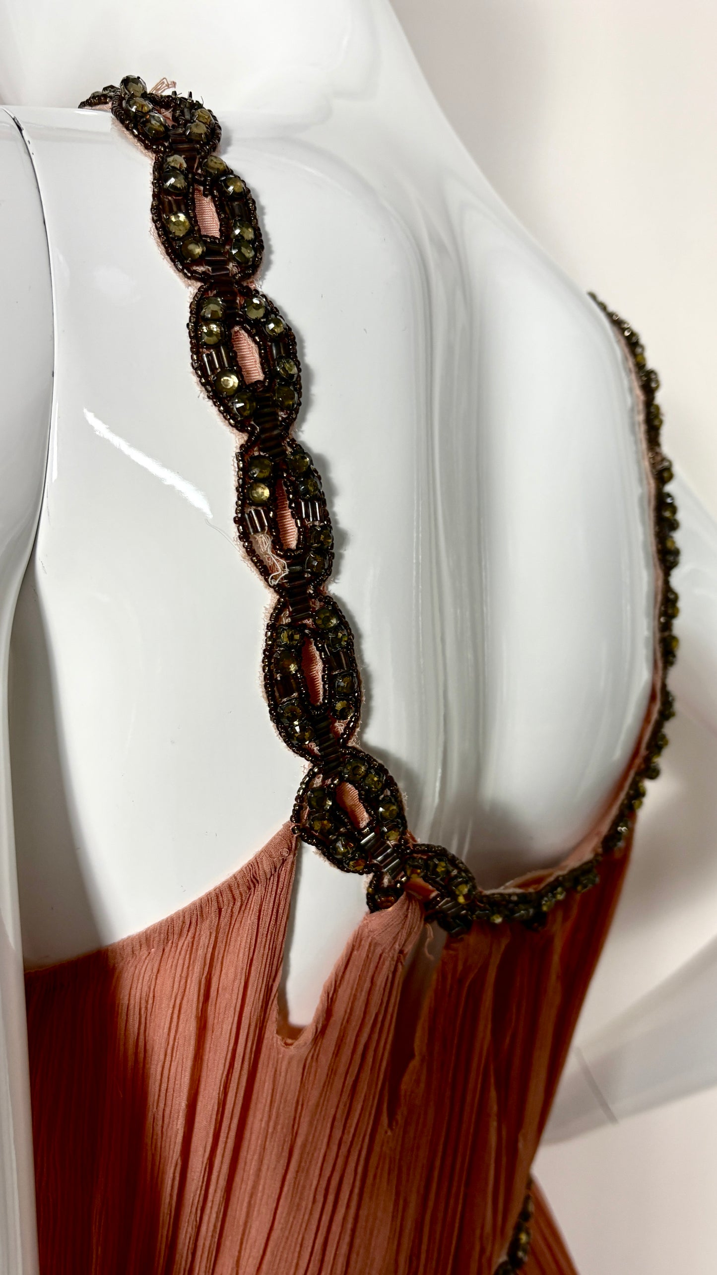 John Galliano grecian style powder pink chiffon evening dress