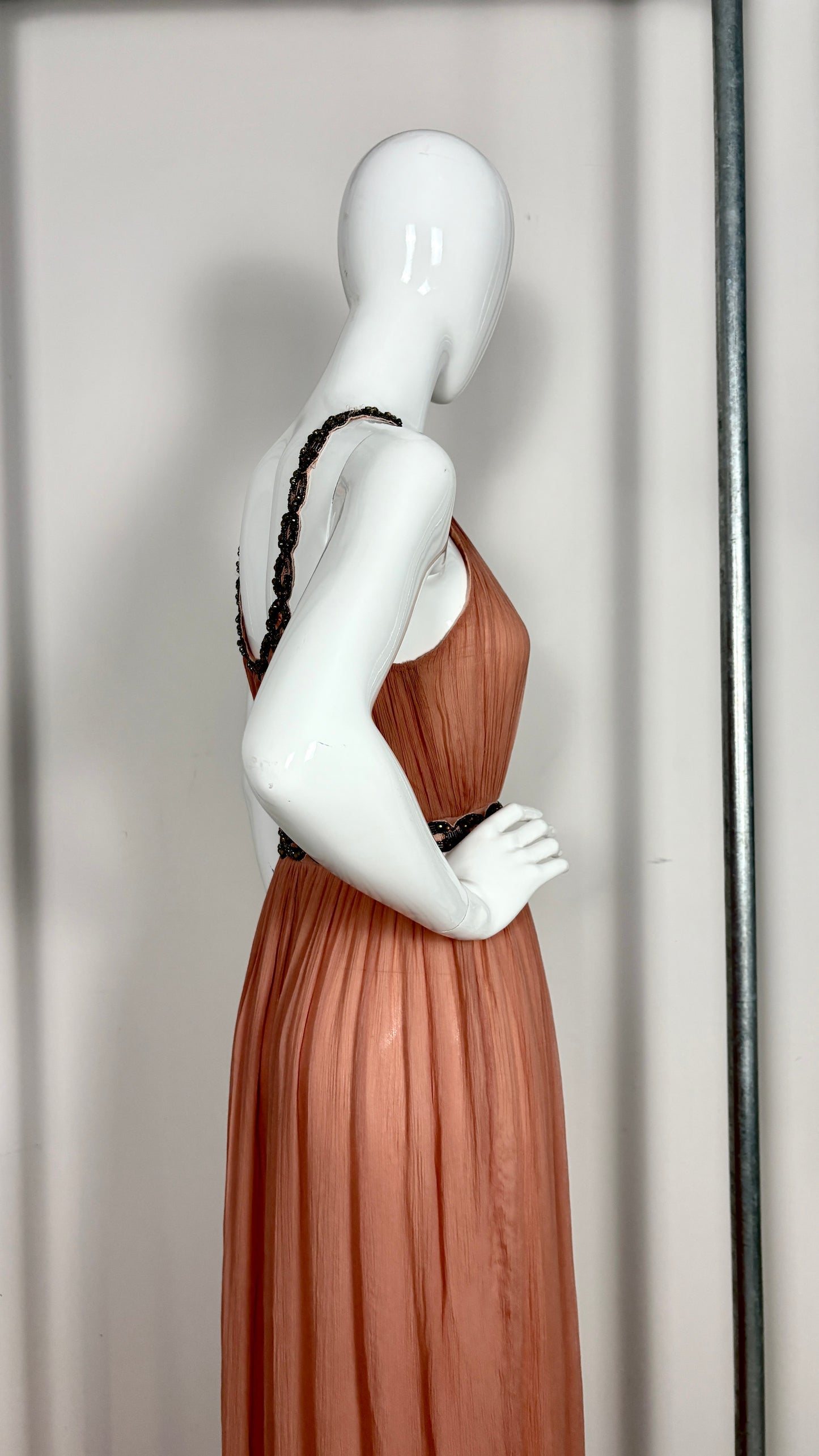 John Galliano grecian style powder pink chiffon evening dress