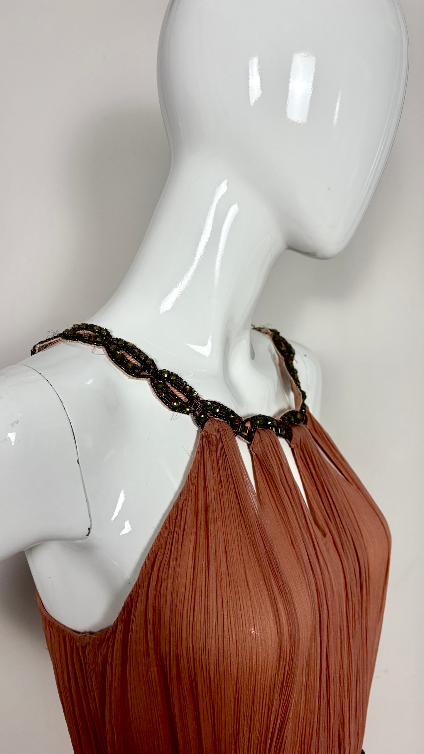 John Galliano grecian style powder pink chiffon evening dress