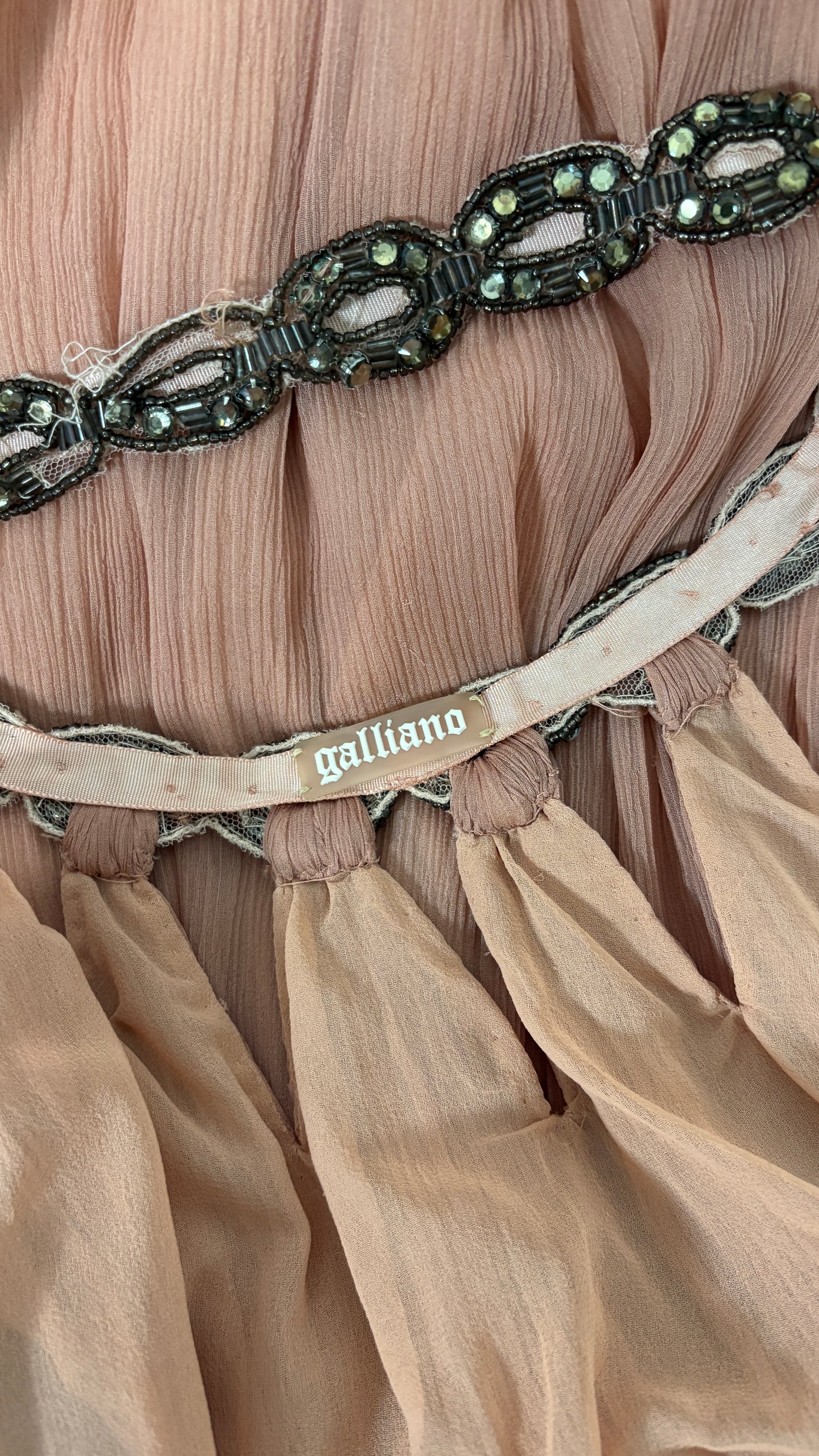 John Galliano grecian style powder pink chiffon evening dress