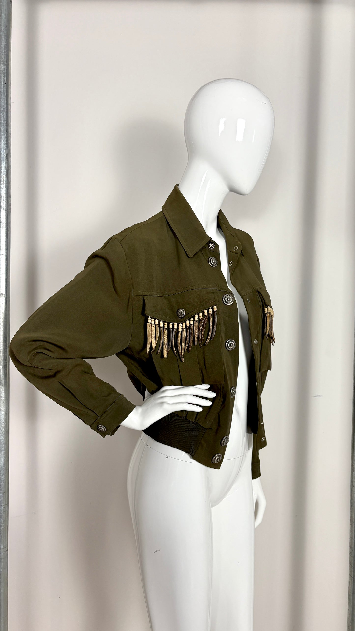 Ozbek forest green jacket with pocket tassles