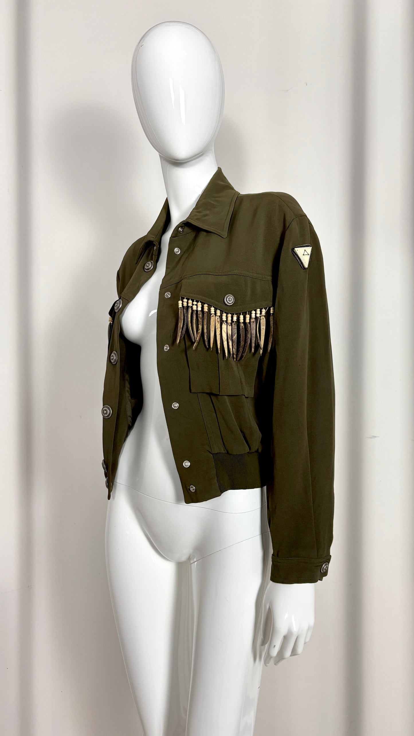 Ozbek forest green jacket with pocket tassles