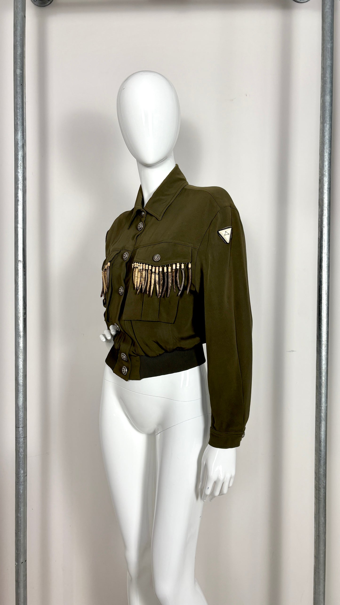 Ozbek forest green jacket with pocket tassles