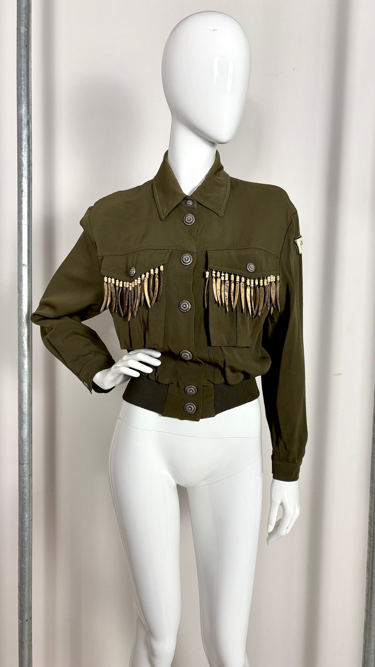 Ozbek forest green jacket with pocket tassles