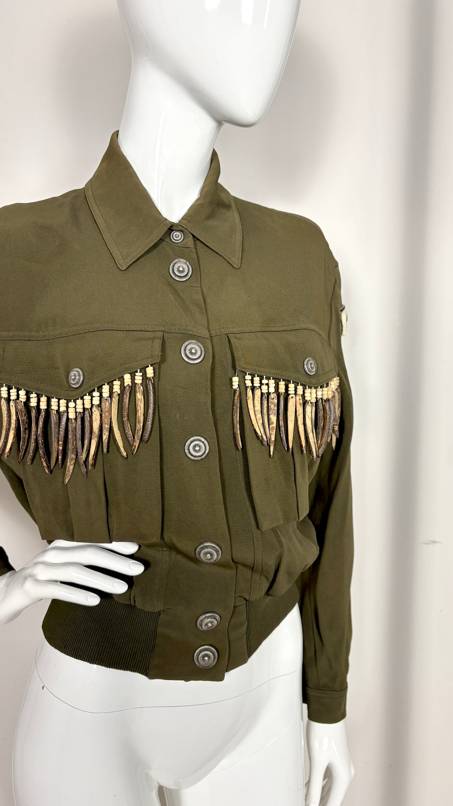 Ozbek forest green jacket with pocket tassles