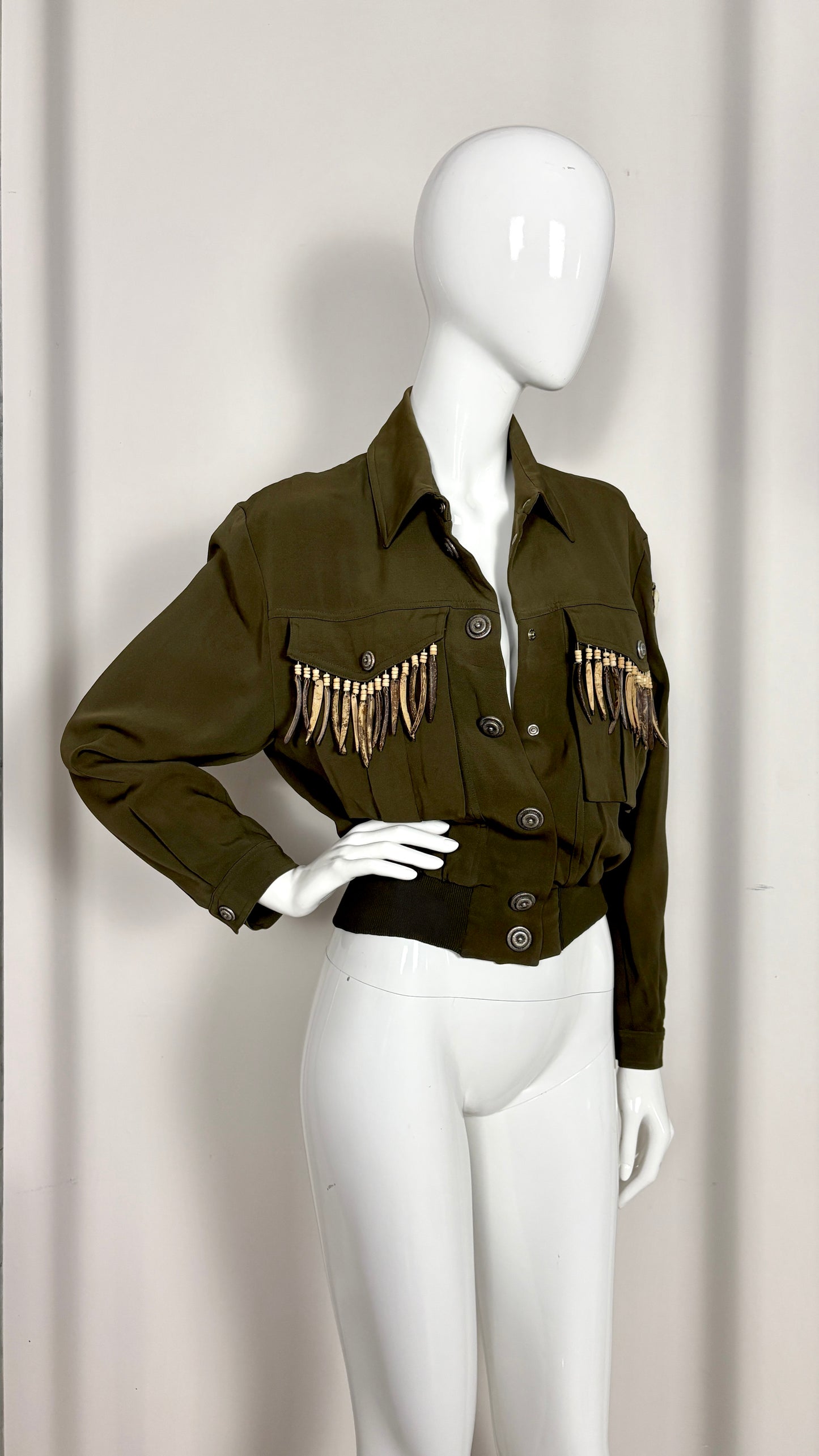 Ozbek forest green jacket with pocket tassles