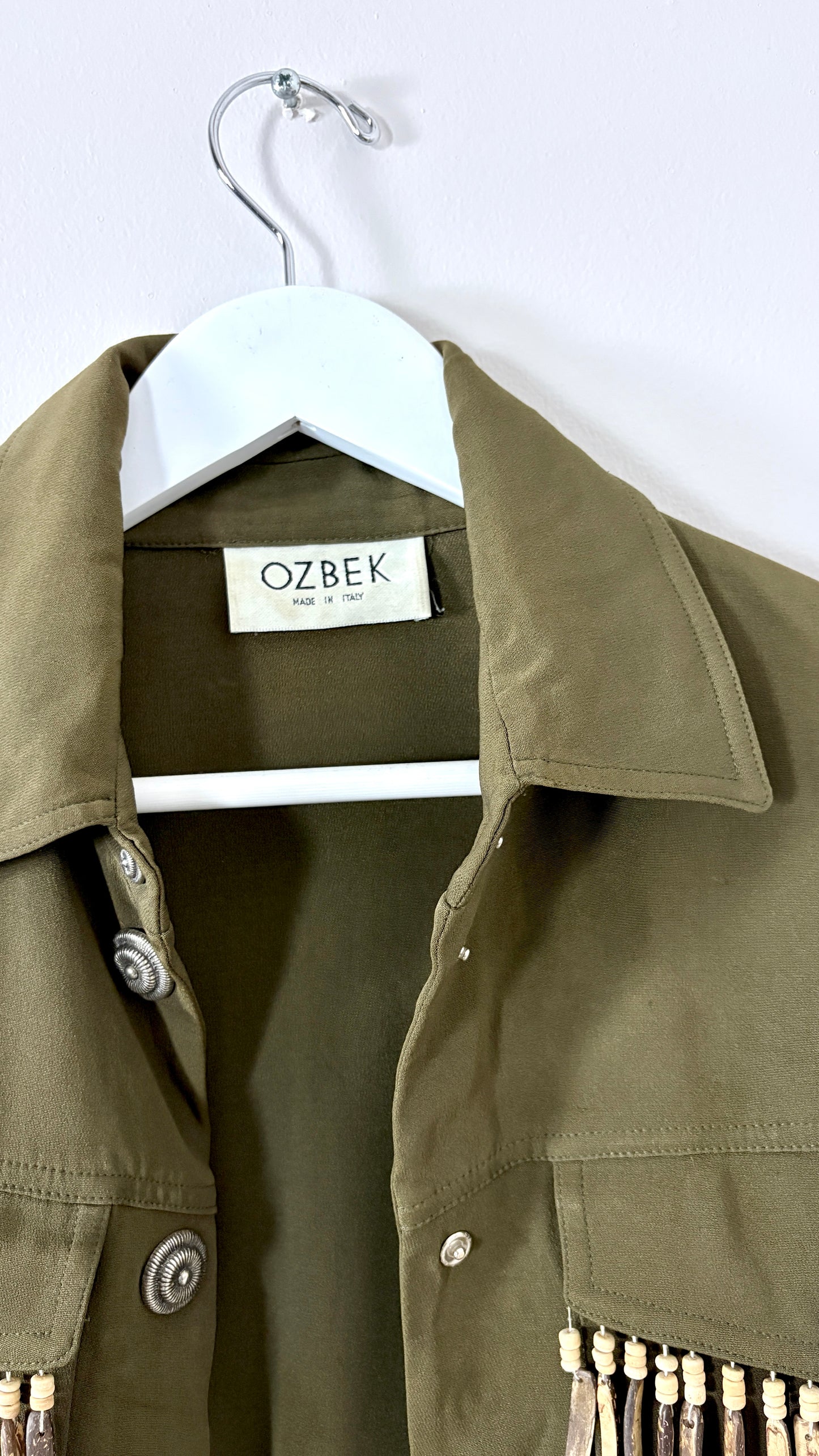 Ozbek forest green jacket with pocket tassles