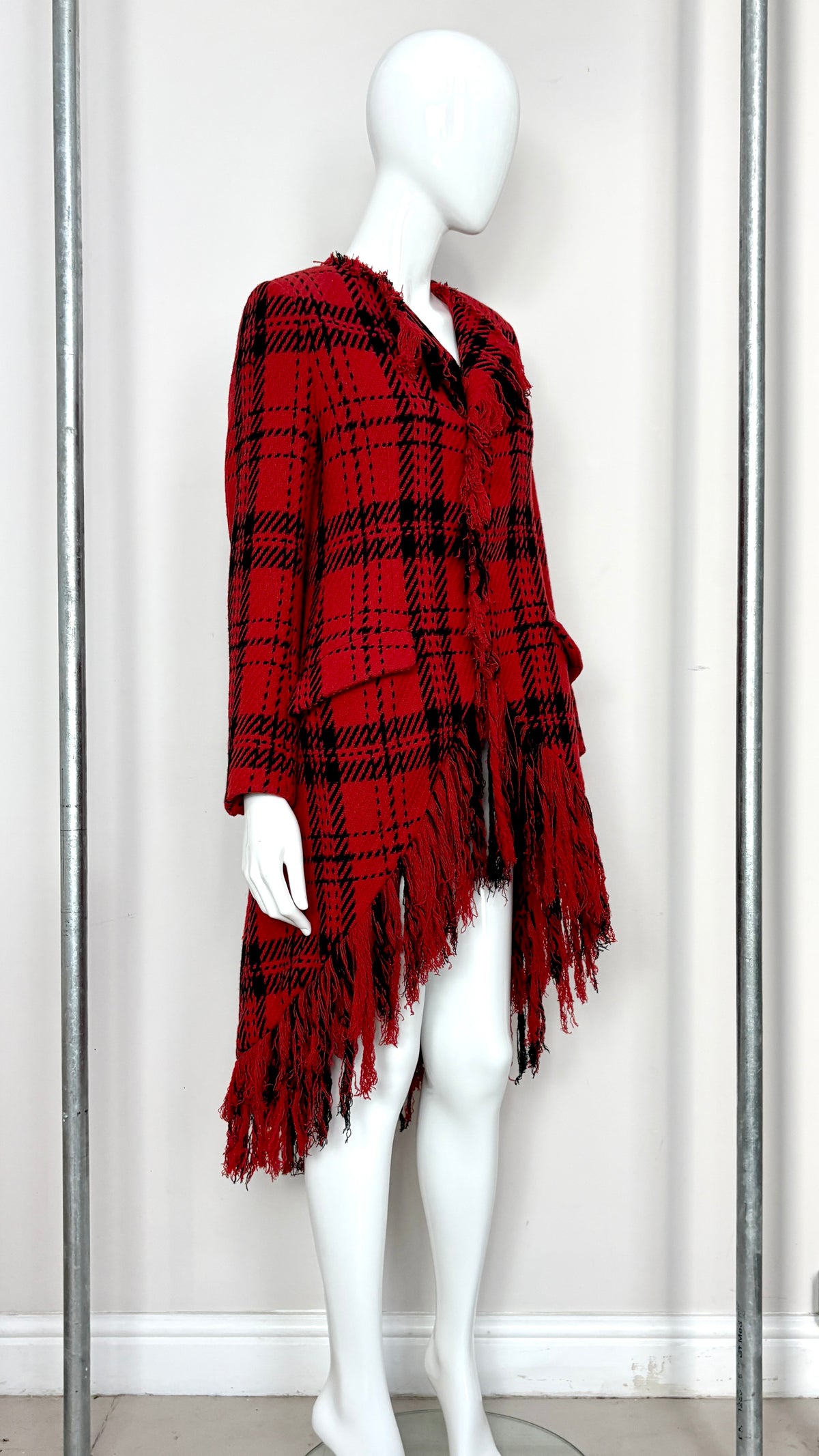 Yohji Yamamoto A/W 2003 plaid coat with fringe trim