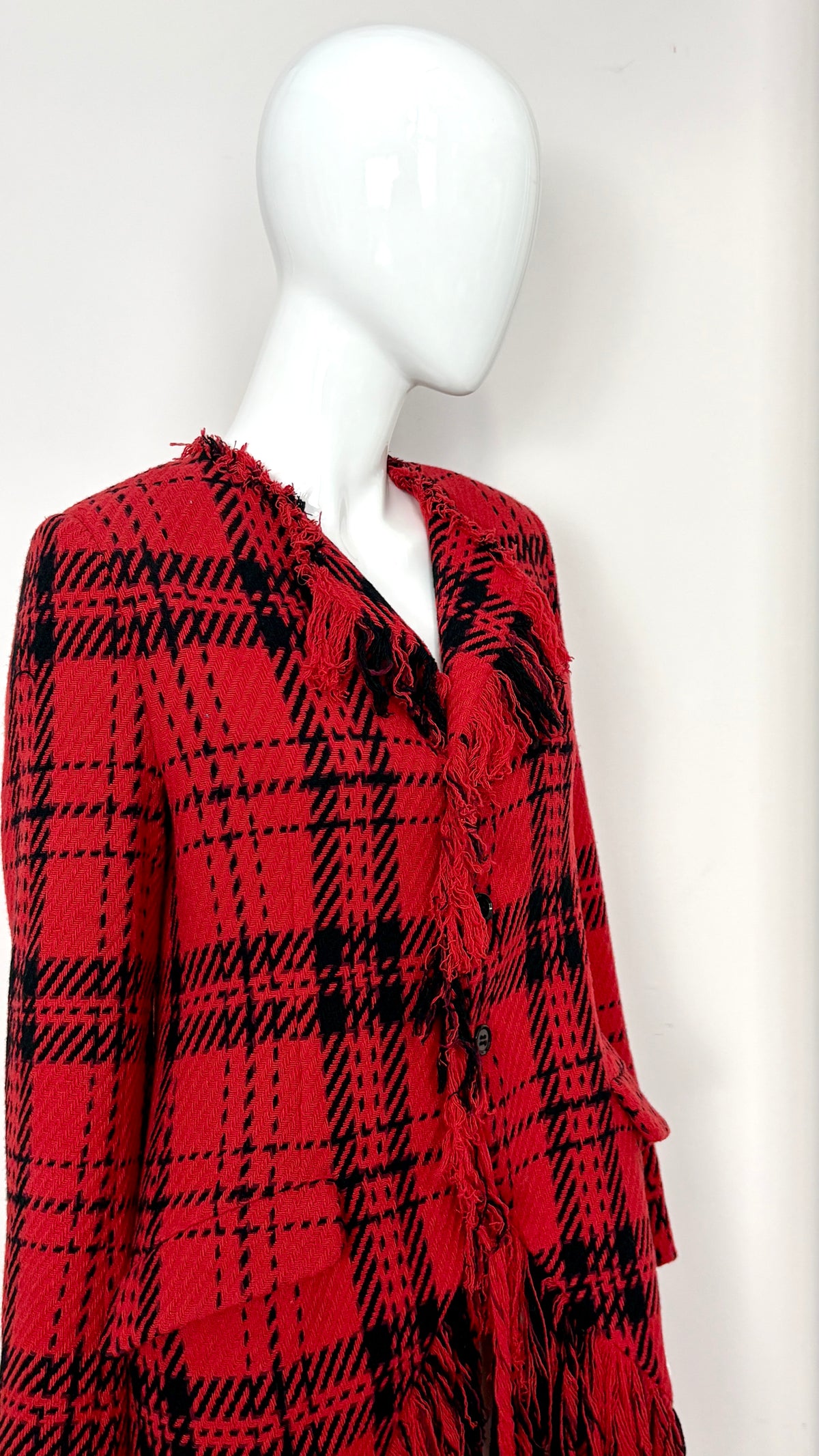 Yohji Yamamoto A/W 2003 plaid coat with fringe trim