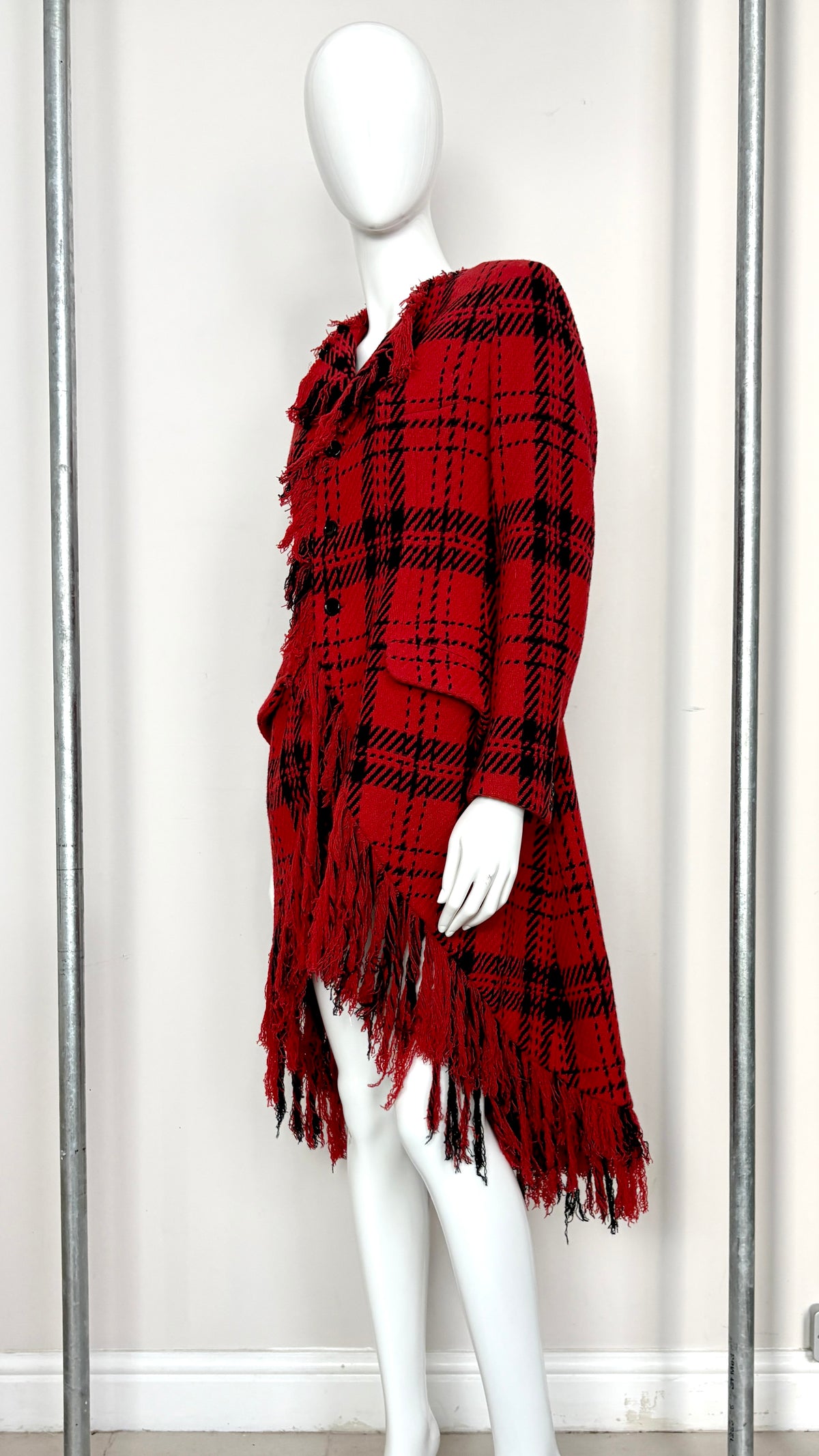 Yohji Yamamoto A/W 2003 plaid coat with fringe trim