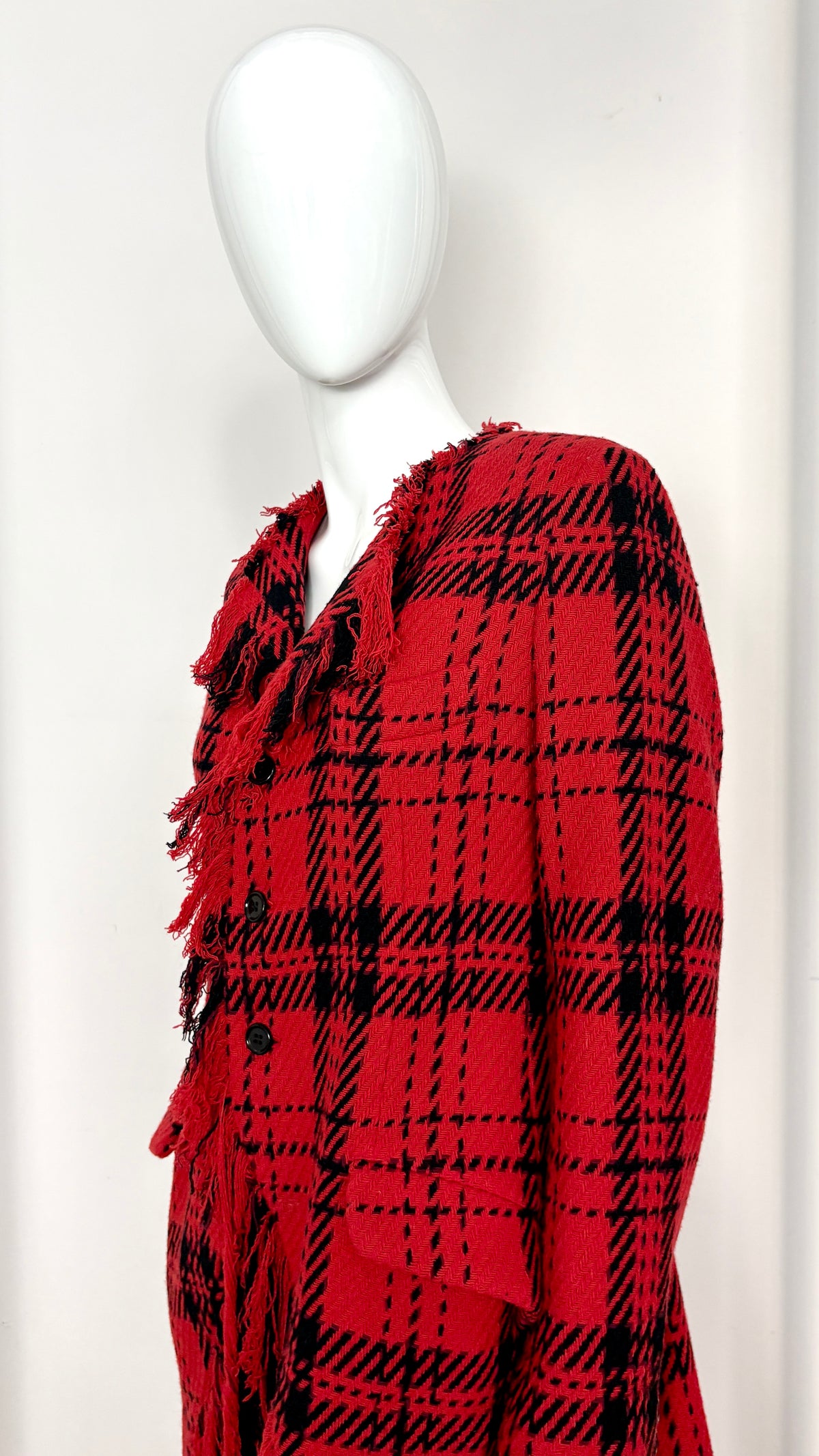 Yohji Yamamoto A/W 2003 plaid coat with fringe trim