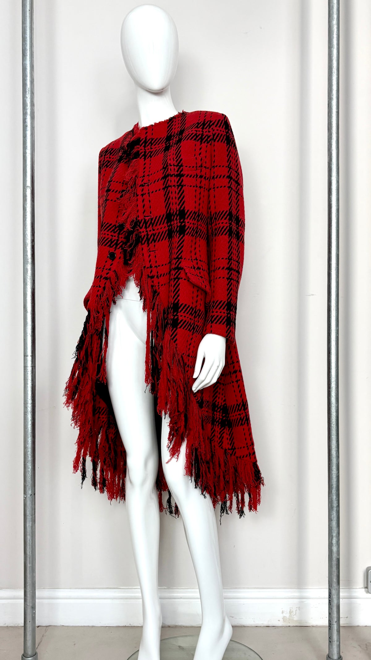 Yohji Yamamoto A/W 2003 plaid coat with fringe trim