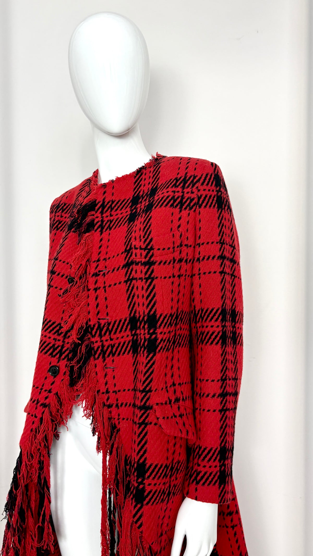 Yohji Yamamoto A/W 2003 plaid coat with fringe trim