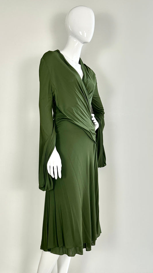 Alexander McQueen draped dress with dramatic sleeves